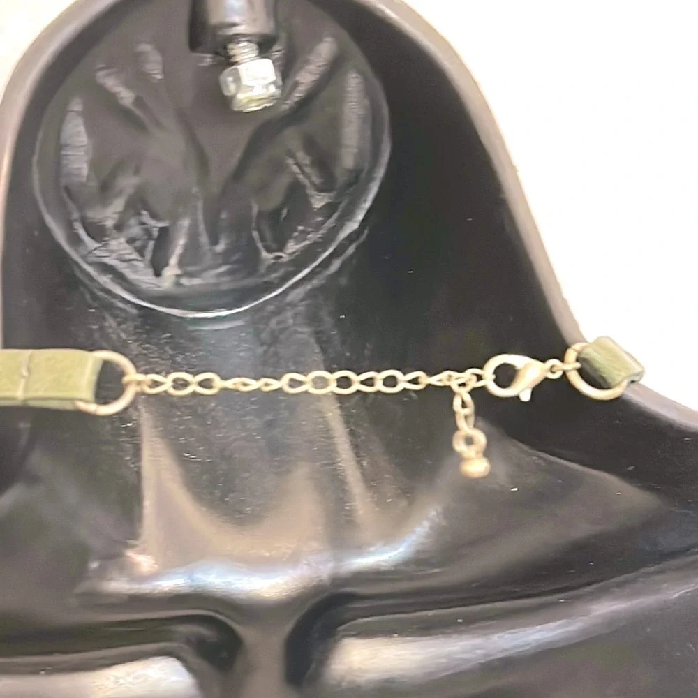 Anthropologie faux leather and Gold Chain Necklace- green and gold